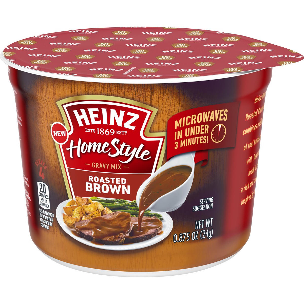 slide 12 of 13, Heinz HomeStyle Roasted Brown Gravy Mix, 0.875 oz Microwavable Cup, 0.875 oz