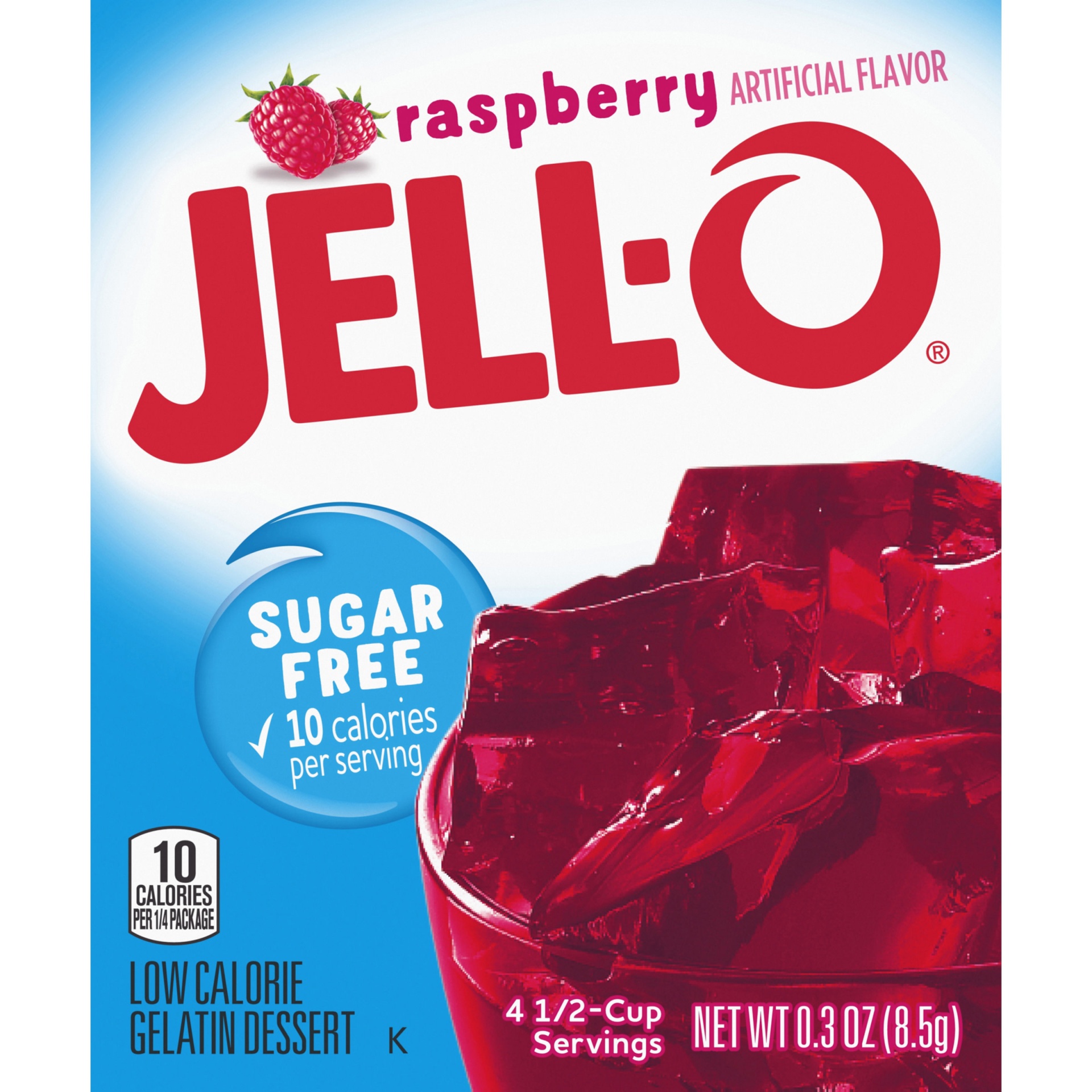 slide 4 of 7, Jell-O Raspberry Sugar Free Gelatin Dessert Mix, 0.3 oz