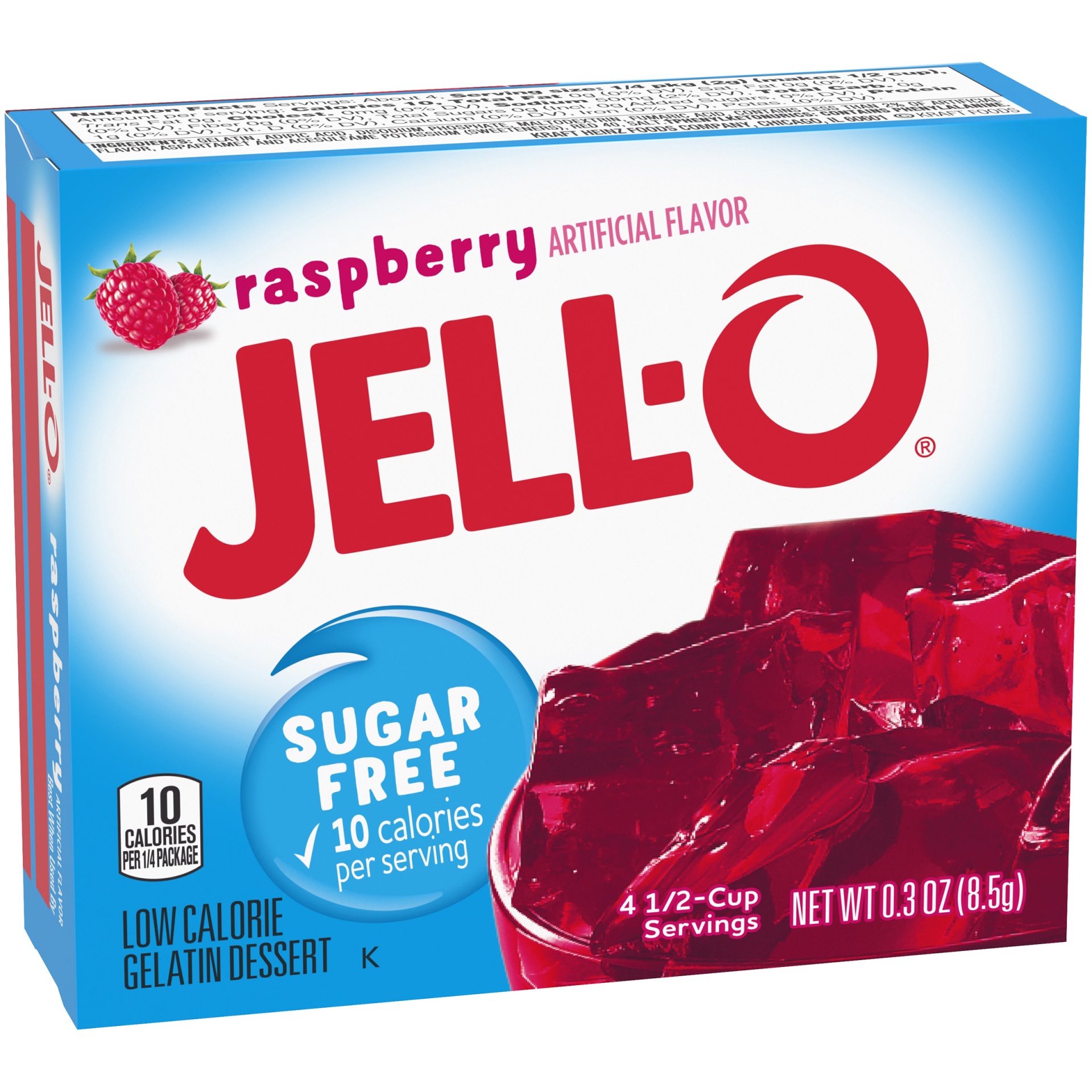 slide 5 of 7, Jell-O Raspberry Sugar Free Gelatin Dessert Mix, 0.3 oz