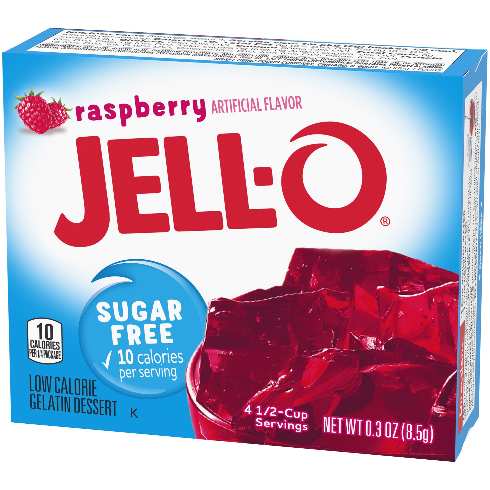 slide 6 of 7, Jell-O Raspberry Sugar Free Gelatin Dessert Mix, 0.3 oz