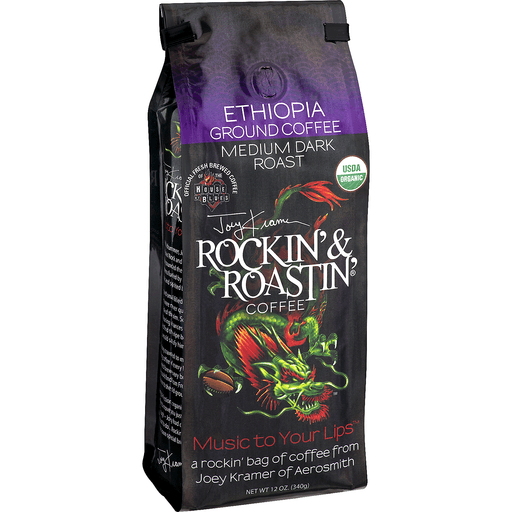 slide 2 of 9, Joey Kramer's Rockin' & Roastin' Coffee Ethiopia Ground Coffee Medium Dark Roast, 12 oz