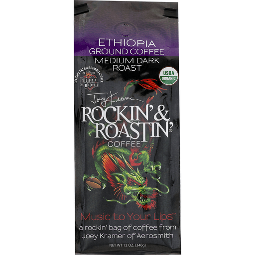 slide 4 of 9, Joey Kramer's Rockin' & Roastin' Coffee Ethiopia Ground Coffee Medium Dark Roast, 12 oz