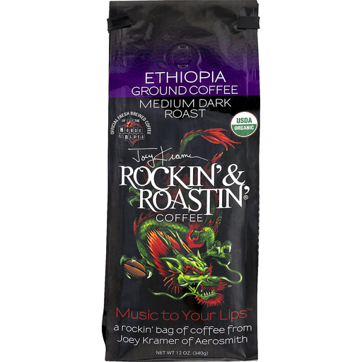 slide 1 of 9, Joey Kramer's Rockin' & Roastin' Coffee Ethiopia Ground Coffee Medium Dark Roast, 12 oz