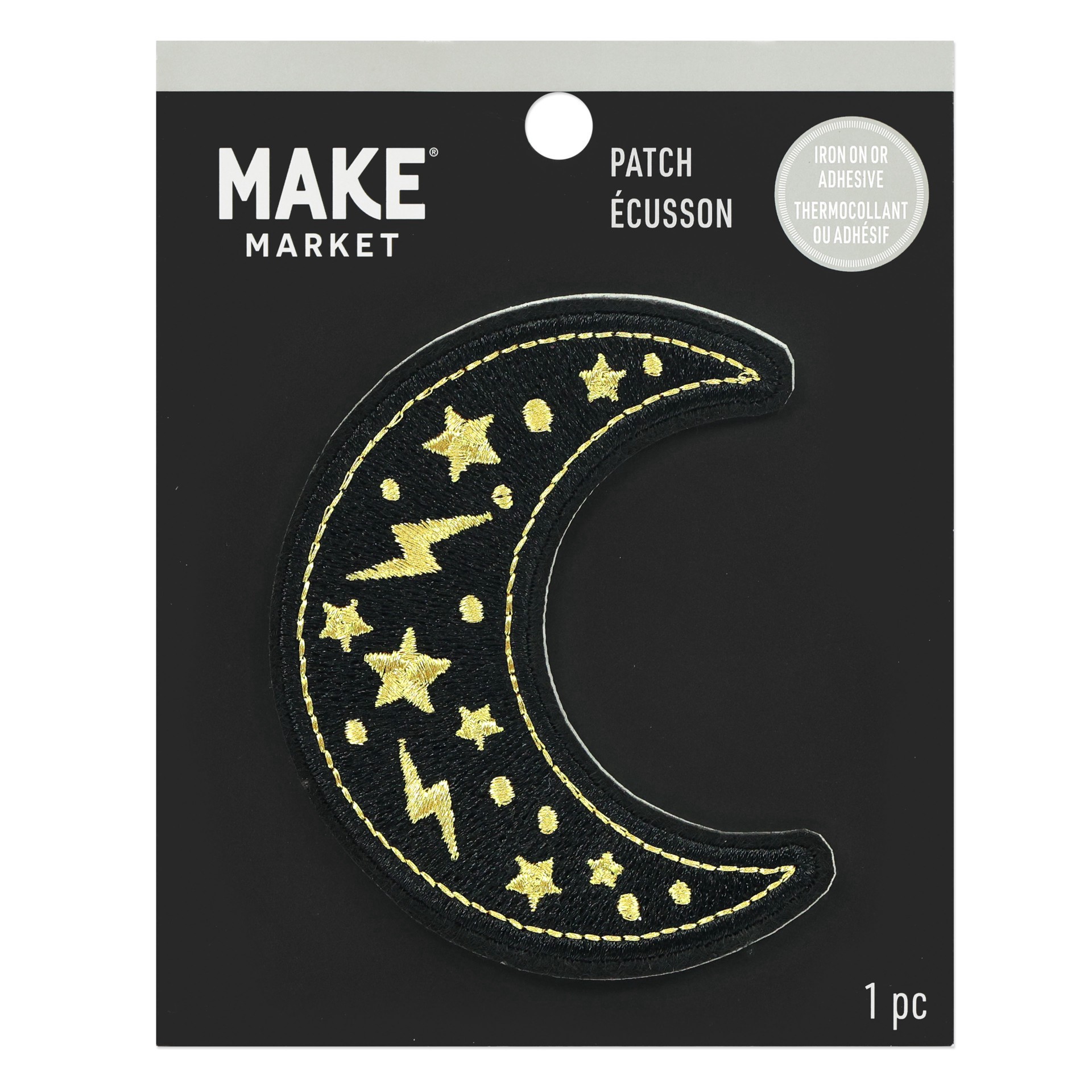 slide 4 of 4, Iron-On & Adhesive Moon Embroidered Patch By Make Market, 2.56 in x 3.35 in