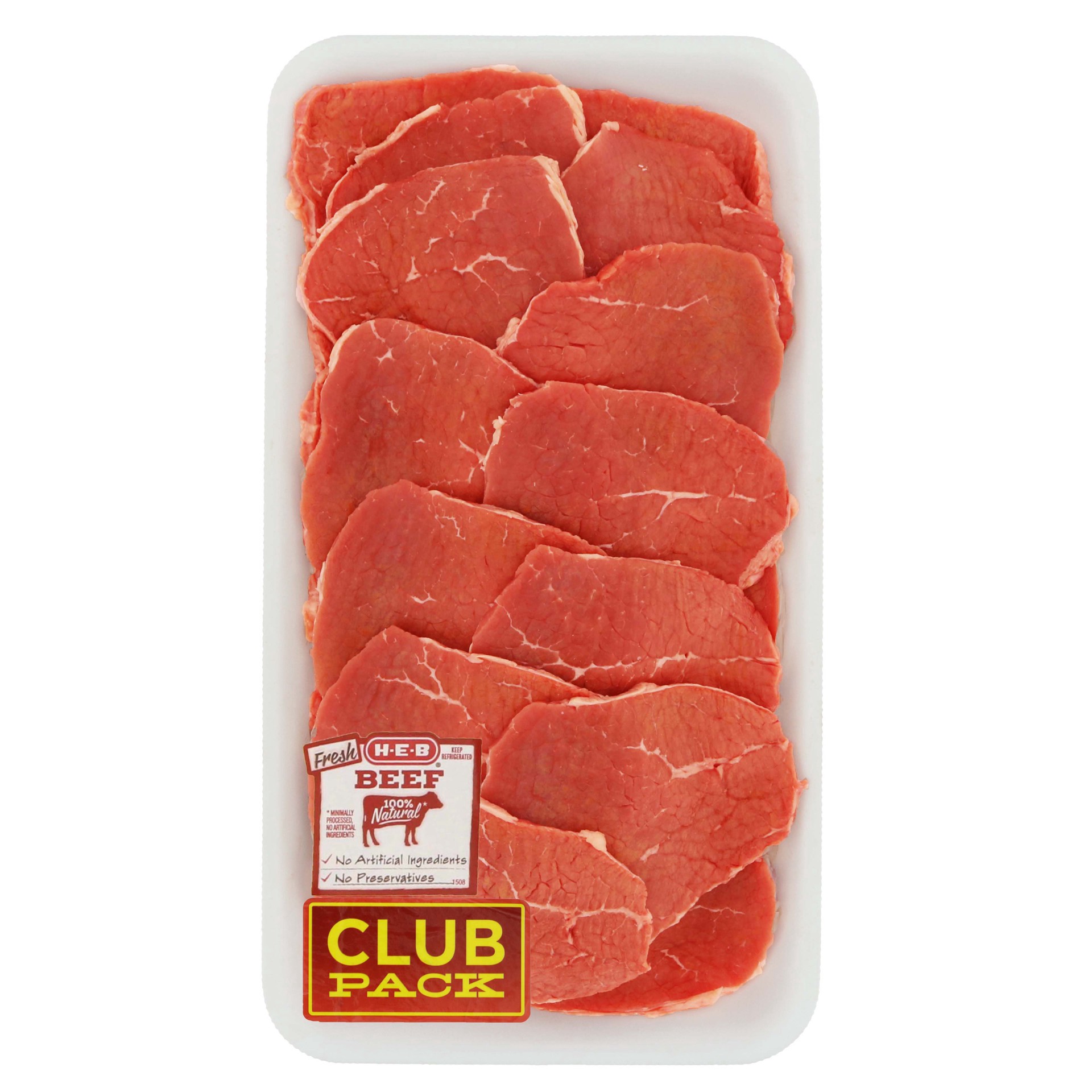 slide 1 of 1, H-E-B Beef Eye of Round Steak Club Pack, USDA Select, per lb