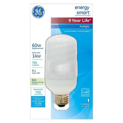 slide 1 of 1, GE 60-Watt Post Light CFL Light Bulb, 1 ct