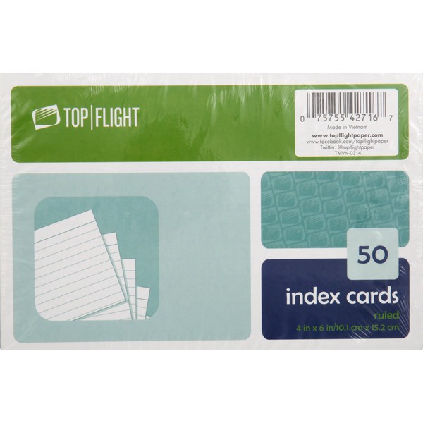 slide 1 of 1, Top Flight Index Cards, 50 ct