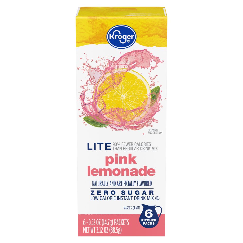slide 1 of 6, Kroger® Zero Sugar Lite Pink Lemonade Drink Mix, 6 ct