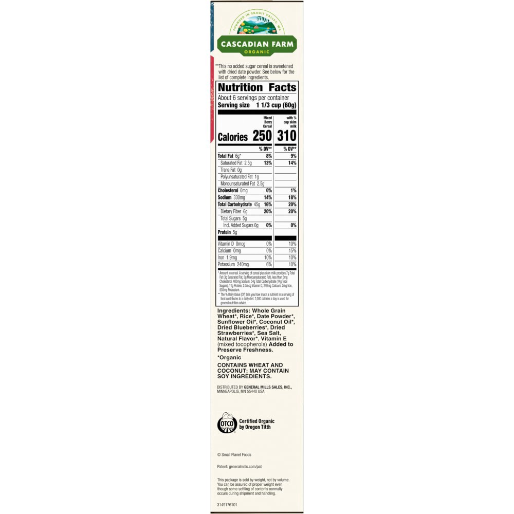 slide 4 of 6, Cascadian Farm Organic Mixed Berry Cereal, No Added Sugar, 12.5 oz, 12.5 oz