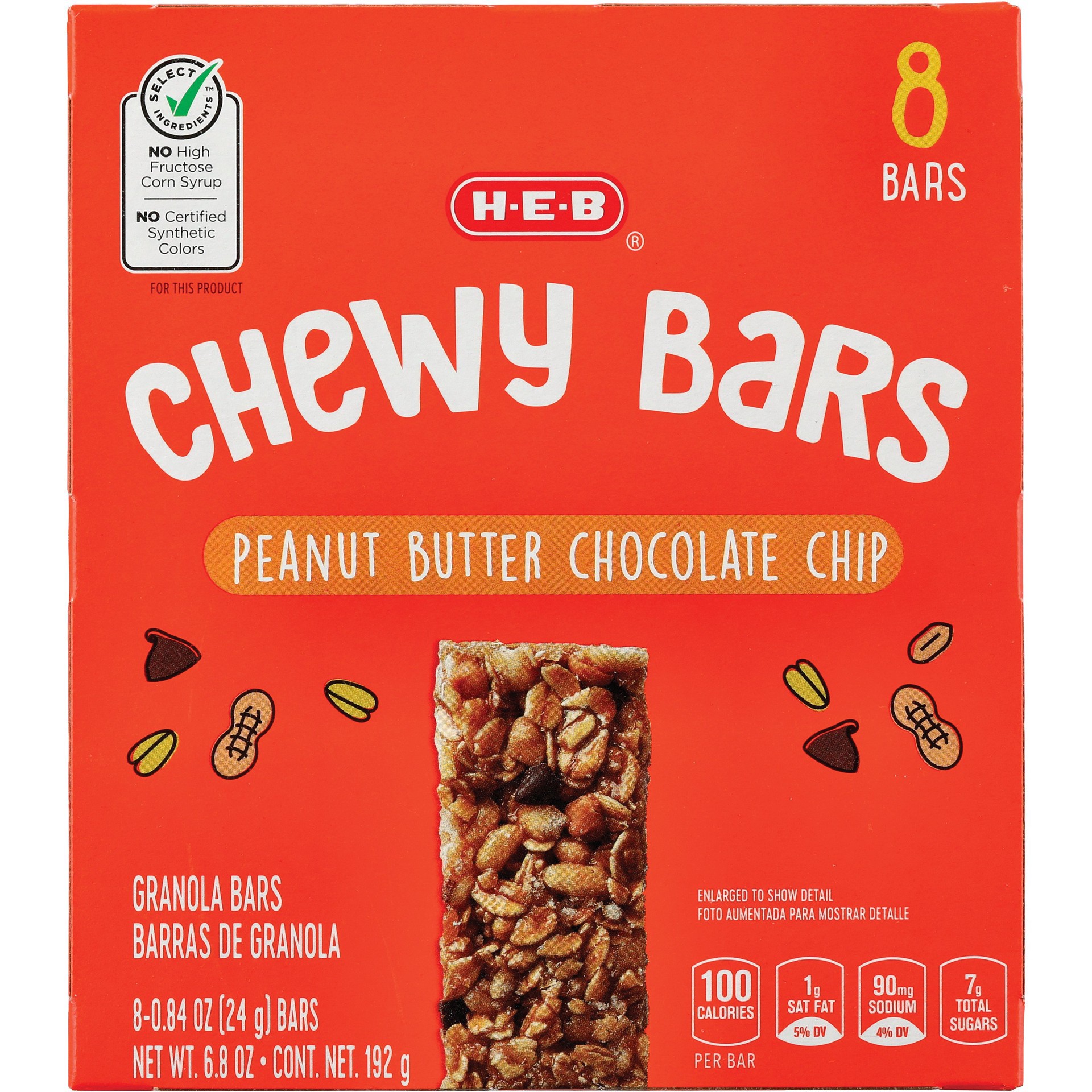 slide 1 of 1, H-E-B Chewy Peanut Butter Chocolate Chip Granola Bars, 8 ct