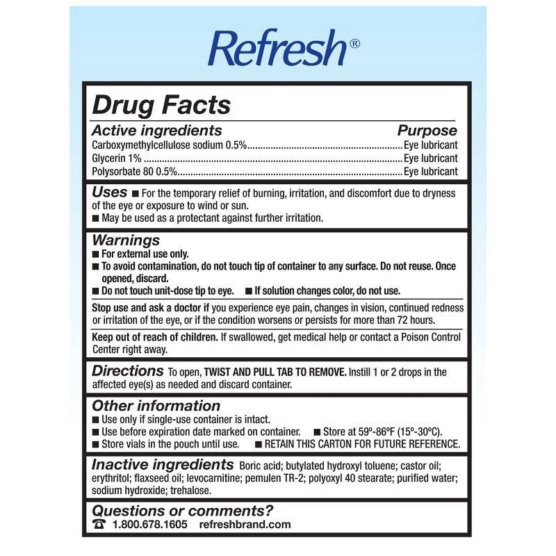 slide 3 of 9, Refresh Optive Mega-3 Lubricant Eye Drops Preservative-Free Artificial Tears, 0.01 fl oz (0.4 mL), 30 Single-Use Containers, 30 ct