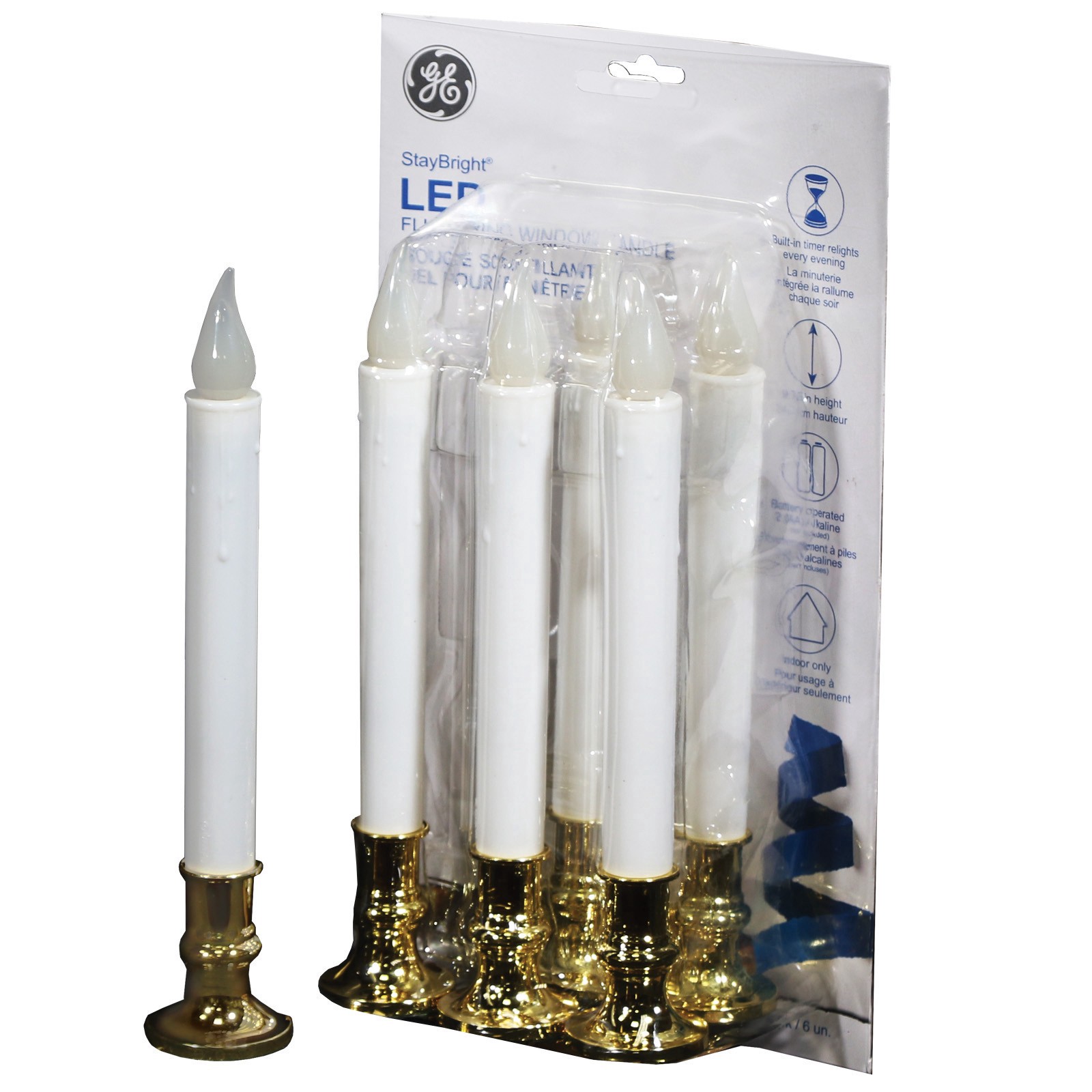 slide 2 of 3, Ge Staybright 9.75" Flickering Led Window Candles, 6ct., 6 ct