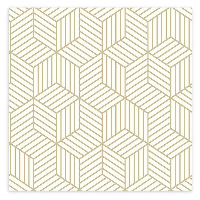 slide 1 of 1, RoomMates Striped Hexagon Peel and Stick Wallpaper - White/Gold, 1 ct