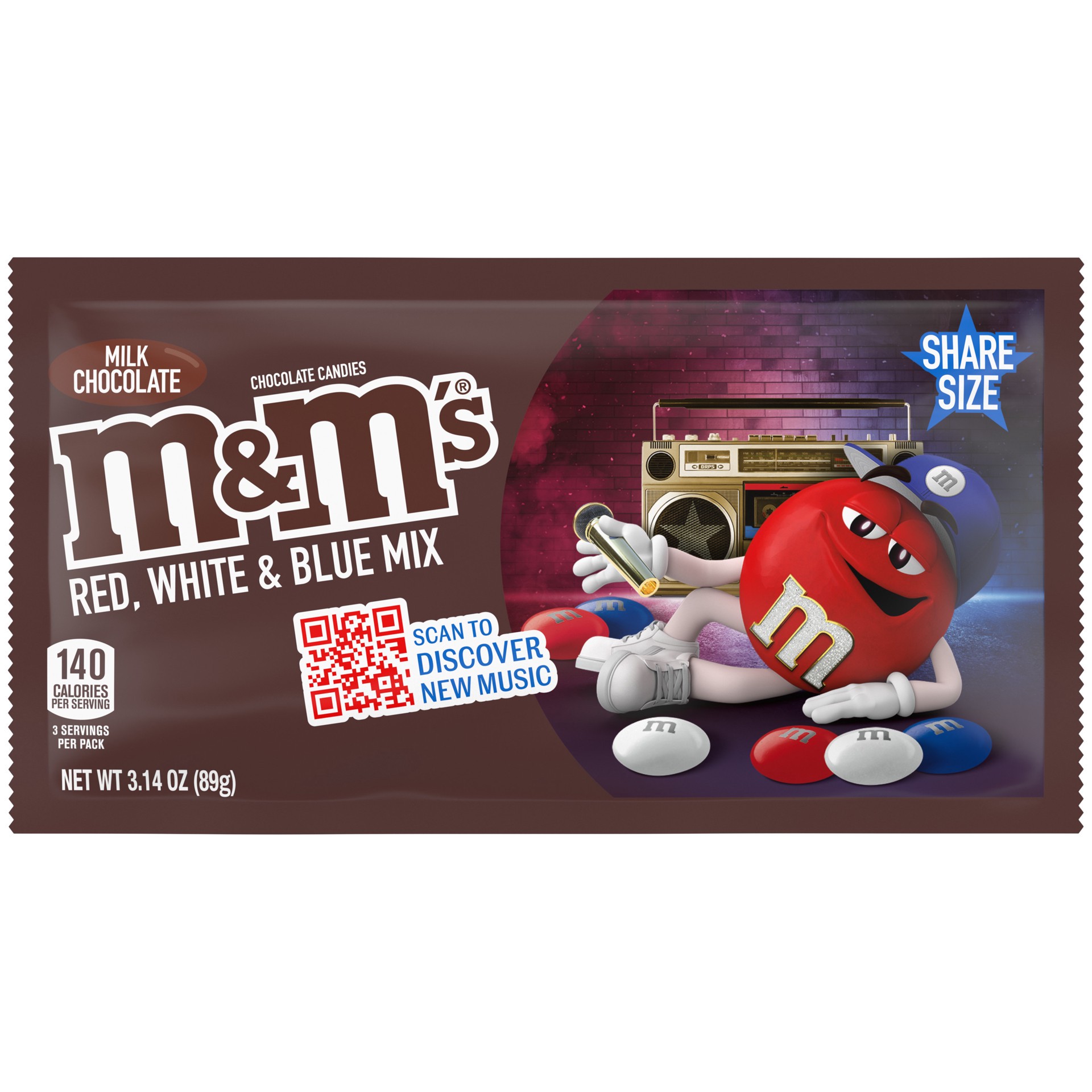 slide 1 of 8, M&M's Summer Red, White & Blue Assorted Milk Chocolate Candy, Share Size, 3.14 Oz Bag, 1 ct