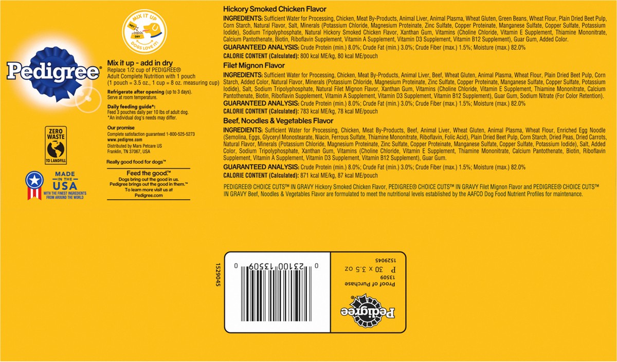 slide 6 of 9, Pedigree Choice Cuts in Gravy Chicken, Beef Adult Wet Dog Food - 3.5oz/30ct, 3.5 oz, 30 ct