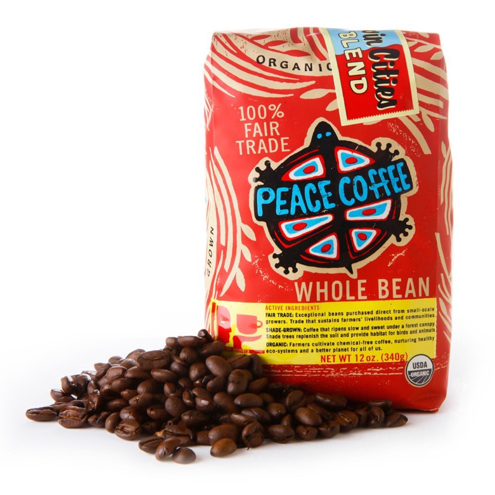 slide 4 of 19, Peace Coffee Organic Fair Trade Twin Cities Blend Dark Roast Whole Bean Coffee- 12 oz, 12 oz