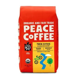 Peace Coffee Organic Fair Trade Twin Cities Blend Dark Roast Whole Bean Coffee- 12 oz
