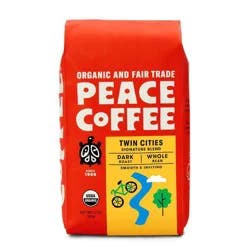 Peace Coffee Organic Fair Trade Twin Cities Blend Dark Roast Whole Bean Coffee- 12 oz