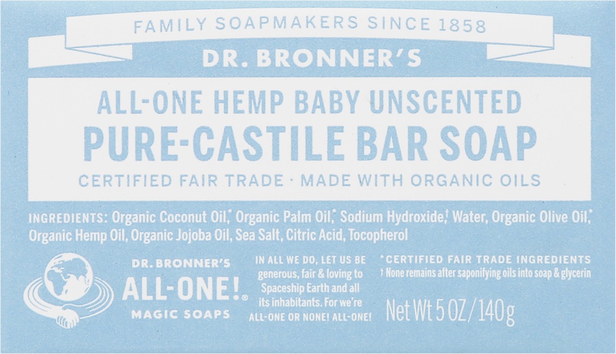 slide 13 of 13, Dr. Bronner's All-One Hemp Baby Unscented Pure-Castile Bar Soap 5 oz, 5 oz