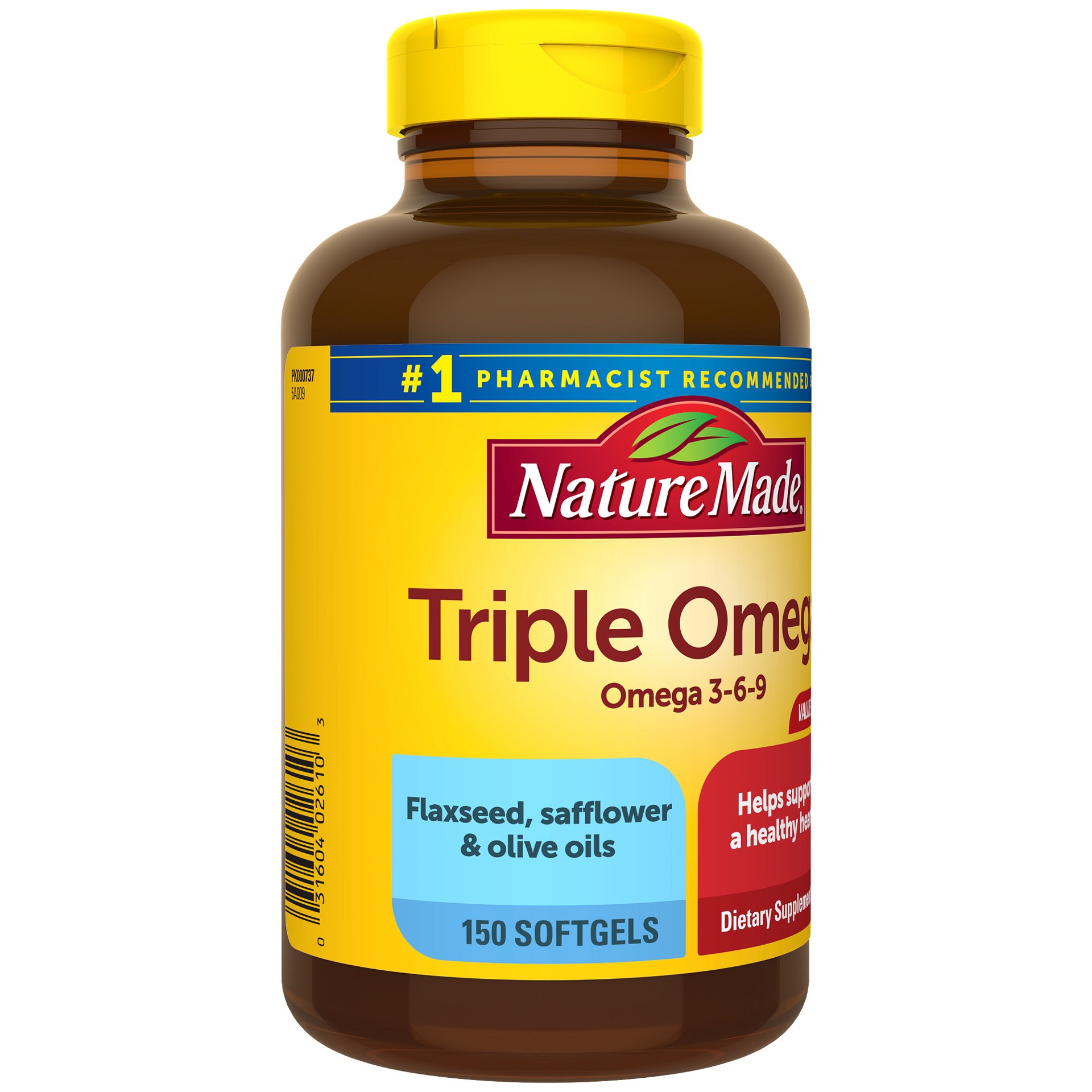 slide 3 of 8, Nature Made Triple Omega 3 - 6 - 9 Fish Oil as Ethyl Esters and Plant-Based Oils Softgels - 150ct, 150 ct