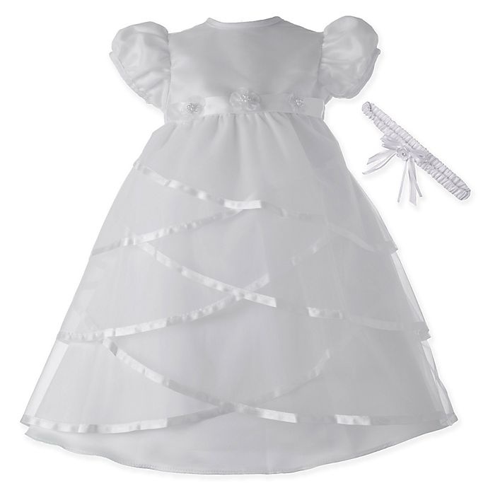 slide 1 of 1, Lauren Madison Size 0-3MSheer Criss Cross Christening Dress with Matching Headband, 1 ct