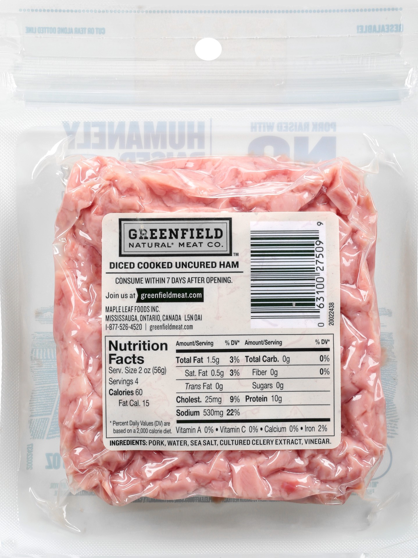 slide 2 of 2, Greenfield Natural Meat Co. Greenfield Natural* Meat Co. Diced Cooked Uncured Ham, 227 g