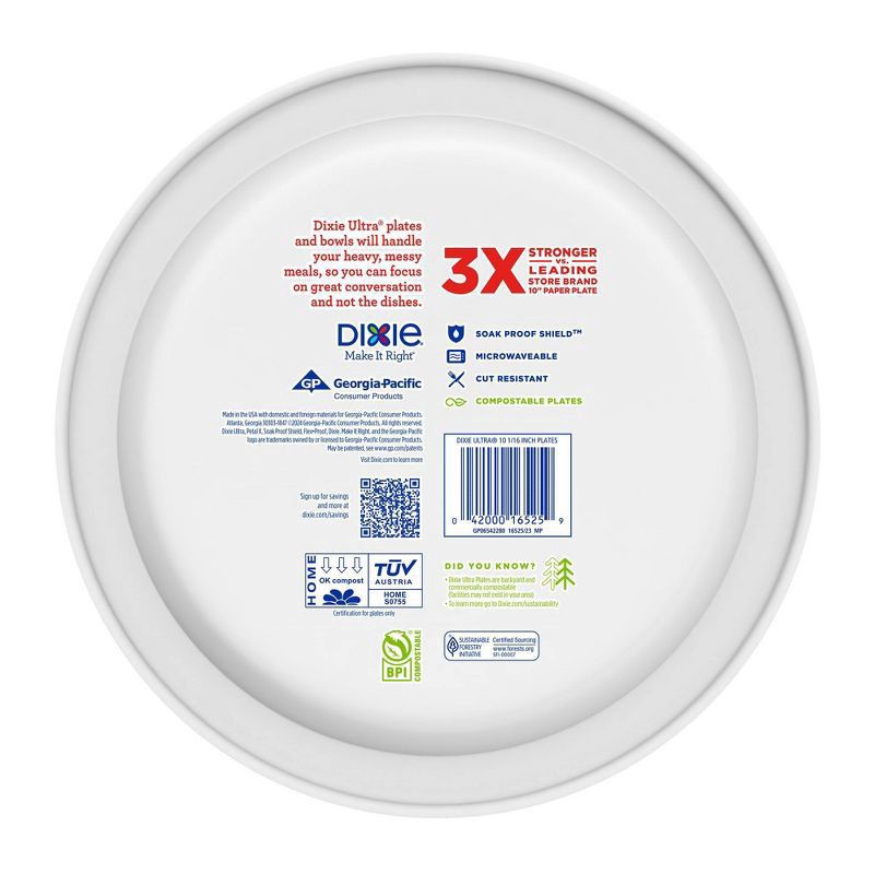 slide 8 of 9, Dixie Ultra Compostable Paper Plates, 10 Inch, 64 Count, Multi-Color, 64 ct