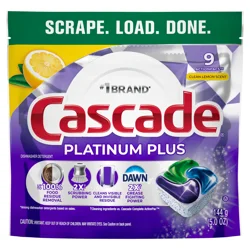 Cascade Platinum Plus Dishwasher Pods, Dishwasher Detergent, Dish Detergent Soap, Lemon, 9 Count