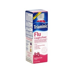 slide 1 of 1, Triaminic Flu, Cough And Fever Liquid Bubble Gum Flavor, 4 oz