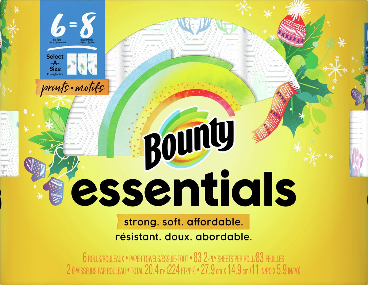 slide 3 of 5, Bounty Essentials Select-A-Size Prints Big Rolls 2-Ply Paper Towels 6 ea Bag, 12 ct