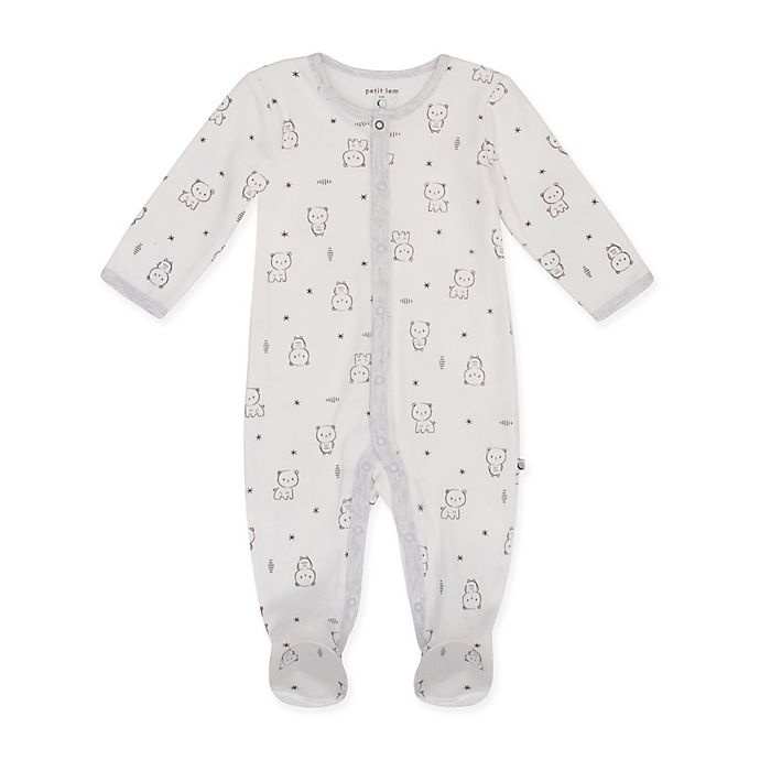 slide 1 of 1, Petit Lem Newborn Bear Footie - White/Grey, 1 ct