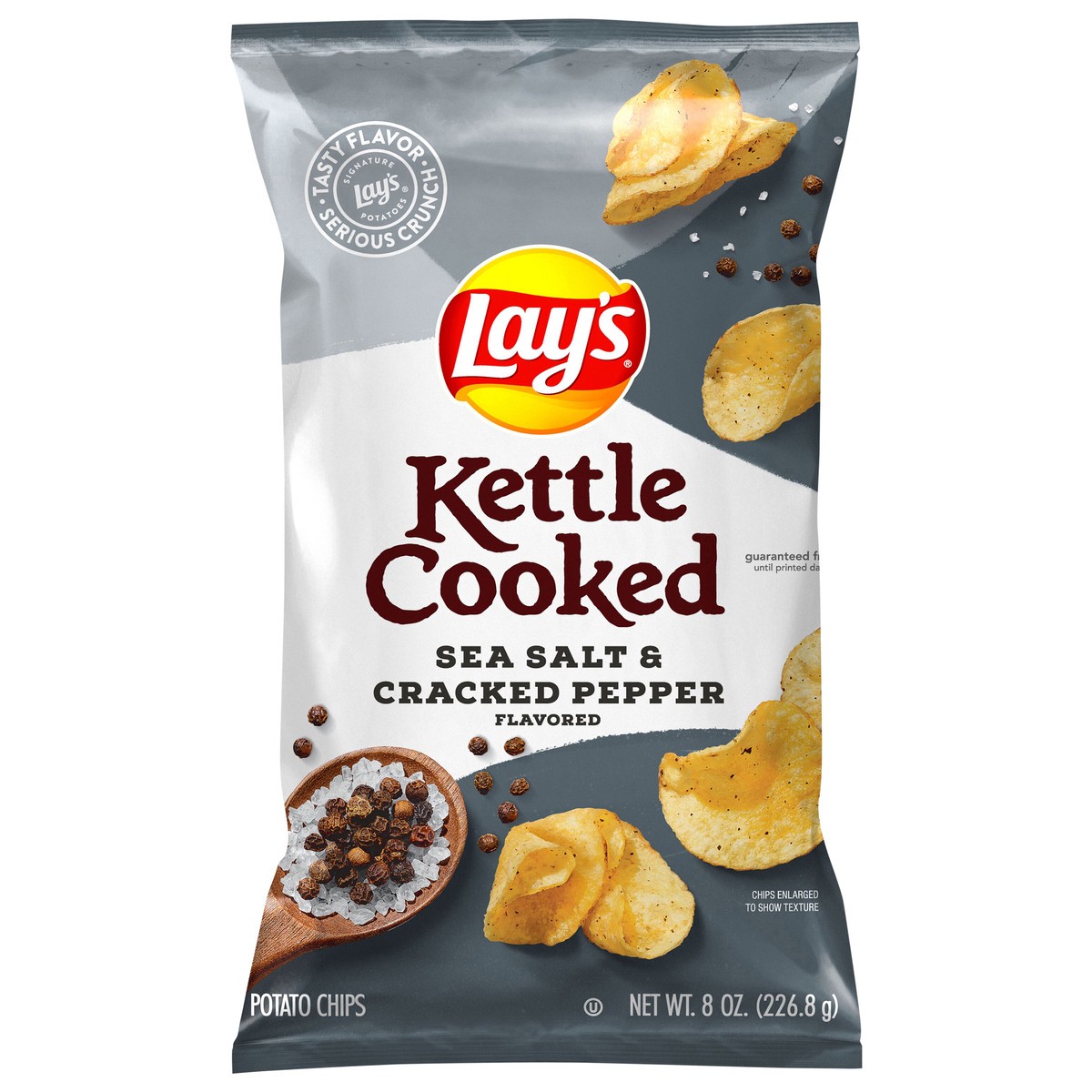 slide 4 of 9, Lay's Kettle Cooked Potato Chips Sea Salt & Cracked Pepper Flavored 8 Oz, 8 oz