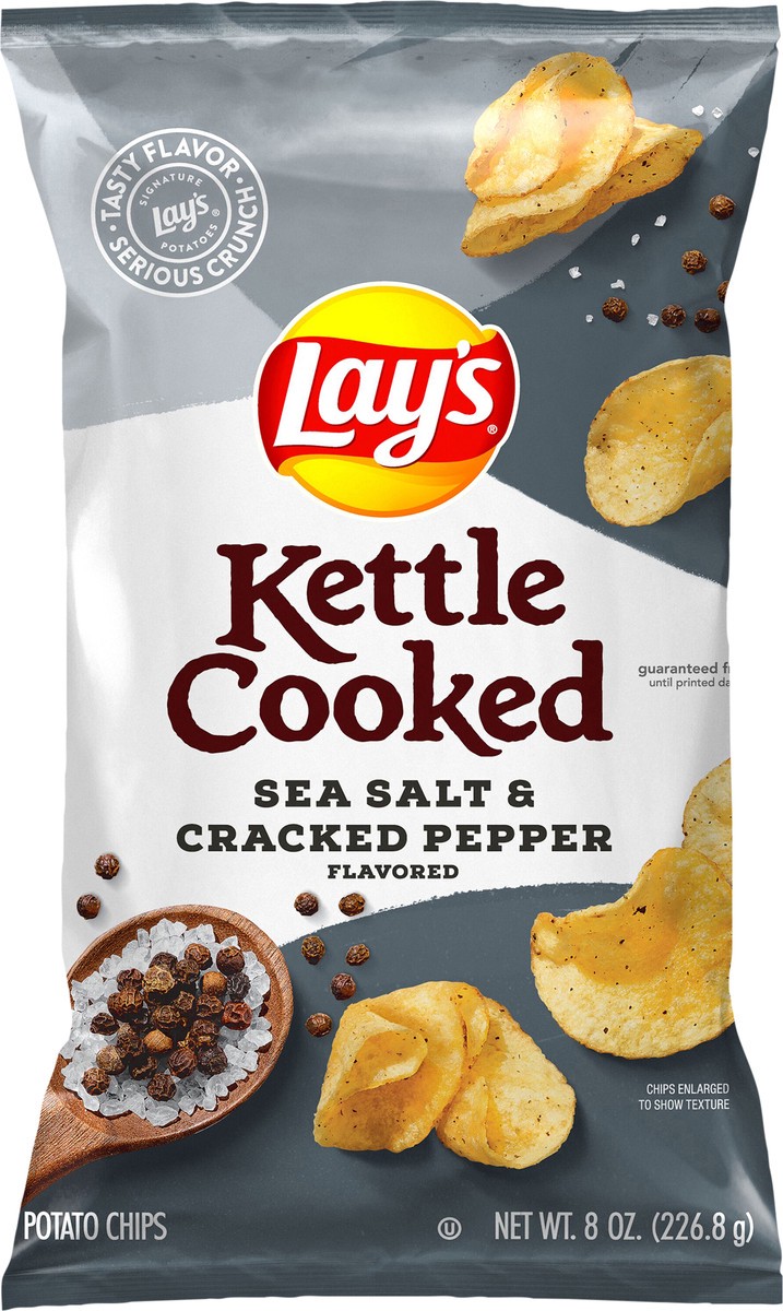 slide 8 of 9, Lay's Kettle Cooked Potato Chips Sea Salt & Cracked Pepper Flavored 8 Oz, 8 oz