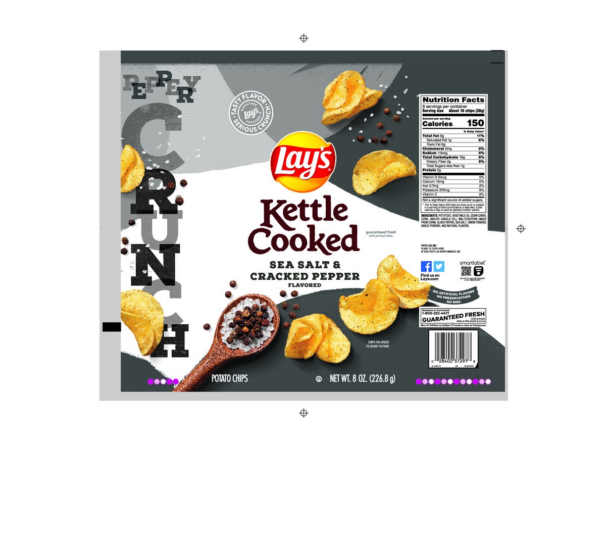 slide 6 of 9, Lay's Kettle Cooked Potato Chips Sea Salt & Cracked Pepper Flavored 8 Oz, 8 oz