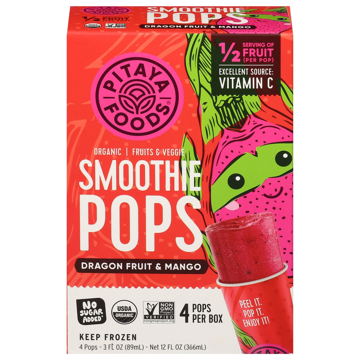 slide 1 of 18, Pitaya Foods Organic Dragon Fruit & Mango Smoothie Pops 4 - 3 fl oz Pops, 4 ct