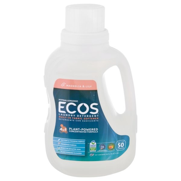 slide 1 of 1, ECOS Laundry Detergent with Built-in Fabric Softener Magnolia & Lily, 50 oz