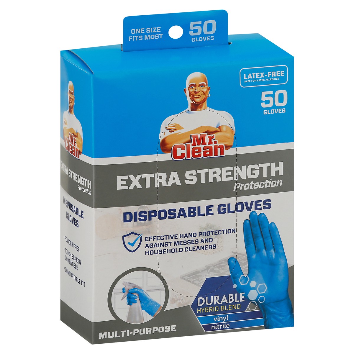 slide 6 of 9, Mr. Clean Latex-Free Multi-Purpose Extra Strength Protection Disposable Gloves 50 ea, 50 ct