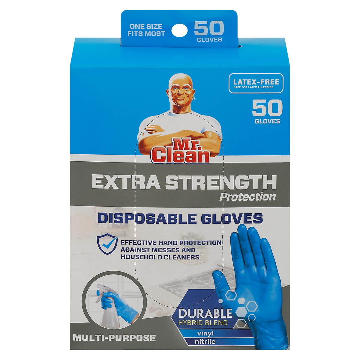 slide 1 of 9, Mr. Clean Latex-Free Multi-Purpose Extra Strength Protection Disposable Gloves 50 ea, 50 ct