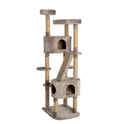 Whisker City Plush Mansion Cat Tree, Taupe, 70-in