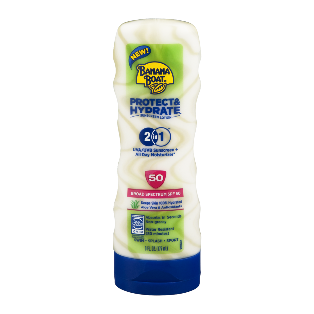 slide 1 of 1, Banana Boat Protect & Hydrate SPF 50 Sunscreen Moisturizing Lotion, 6 oz