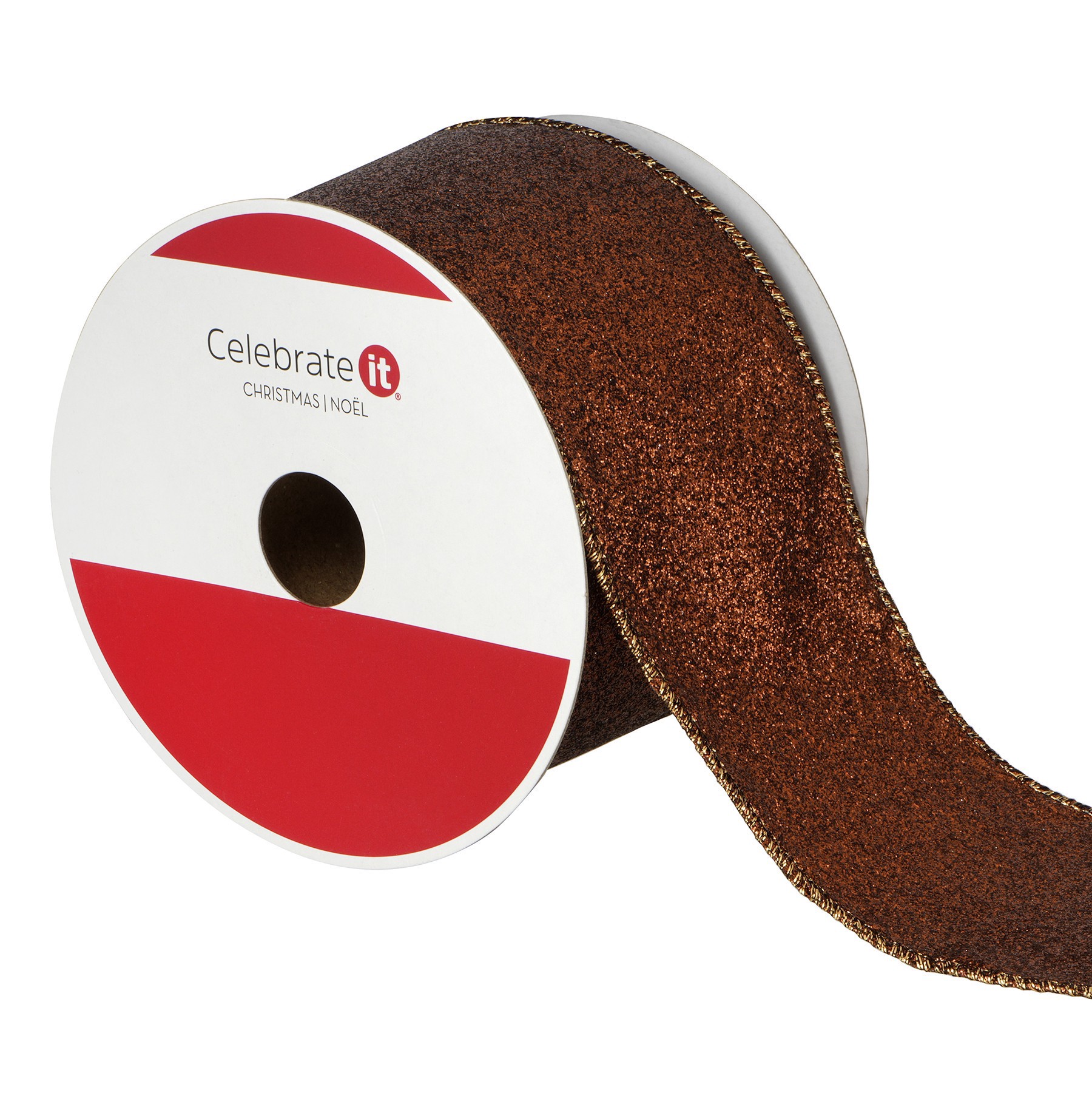 slide 3 of 3, 2.5" X 30ft. Brown Wired Glitter Ribbon By Celebrate It, 2.5 in x 30 ft