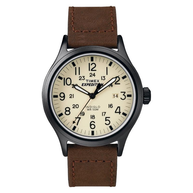 slide 1 of 3, Timex Men's Timex Expedition Scout Watch with Leather Strap - Black/Brown T49963JT, 1 ct