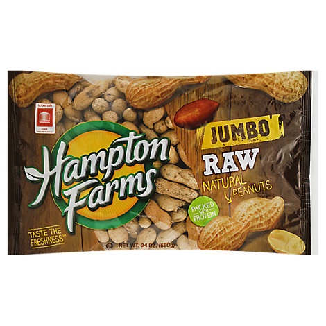 slide 1 of 1, Hampton Farms Peanuts Natural Raw, 24 oz