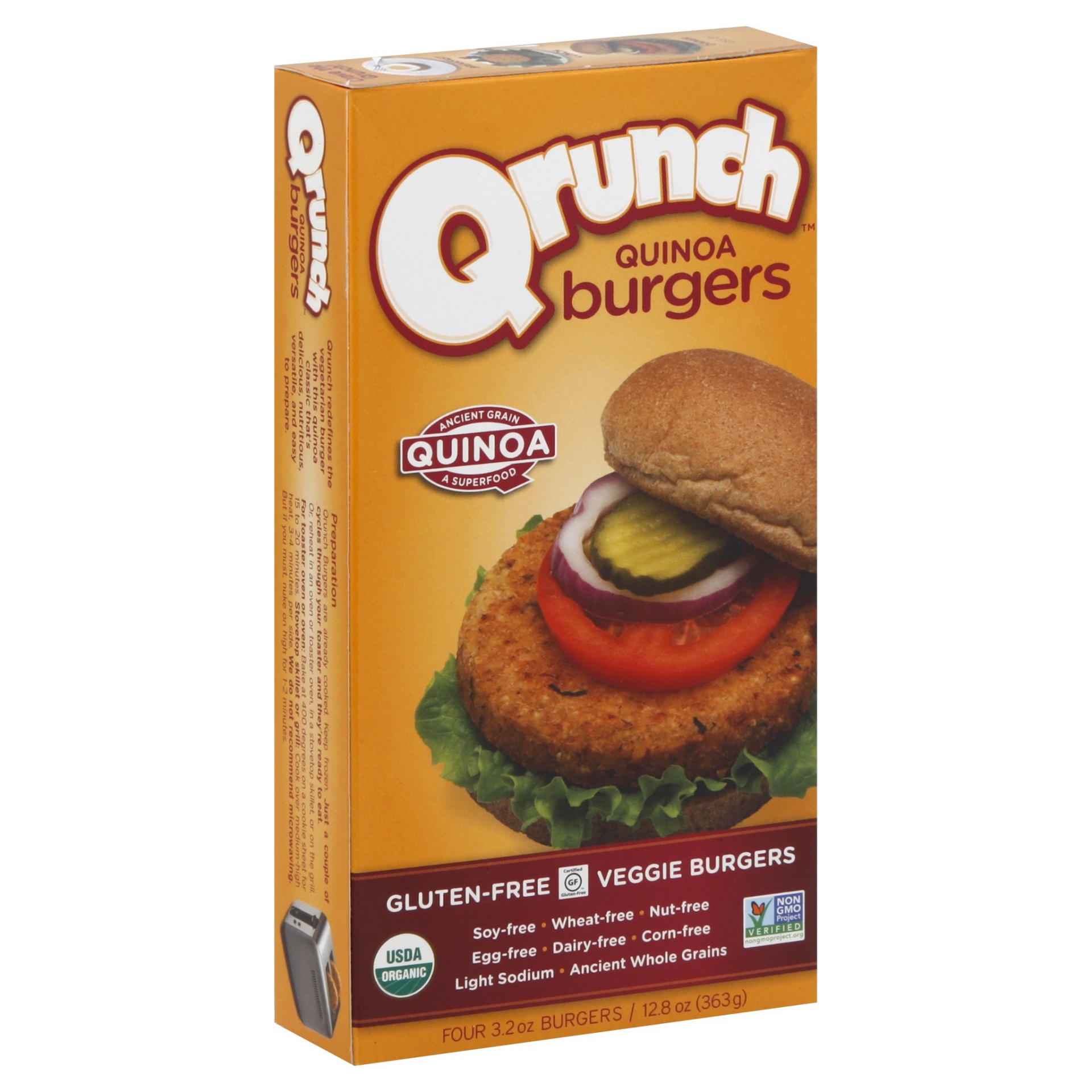 slide 1 of 1, Qrunch Gluten Free Quinoa Burgers, 4 ct; 3.2 oz