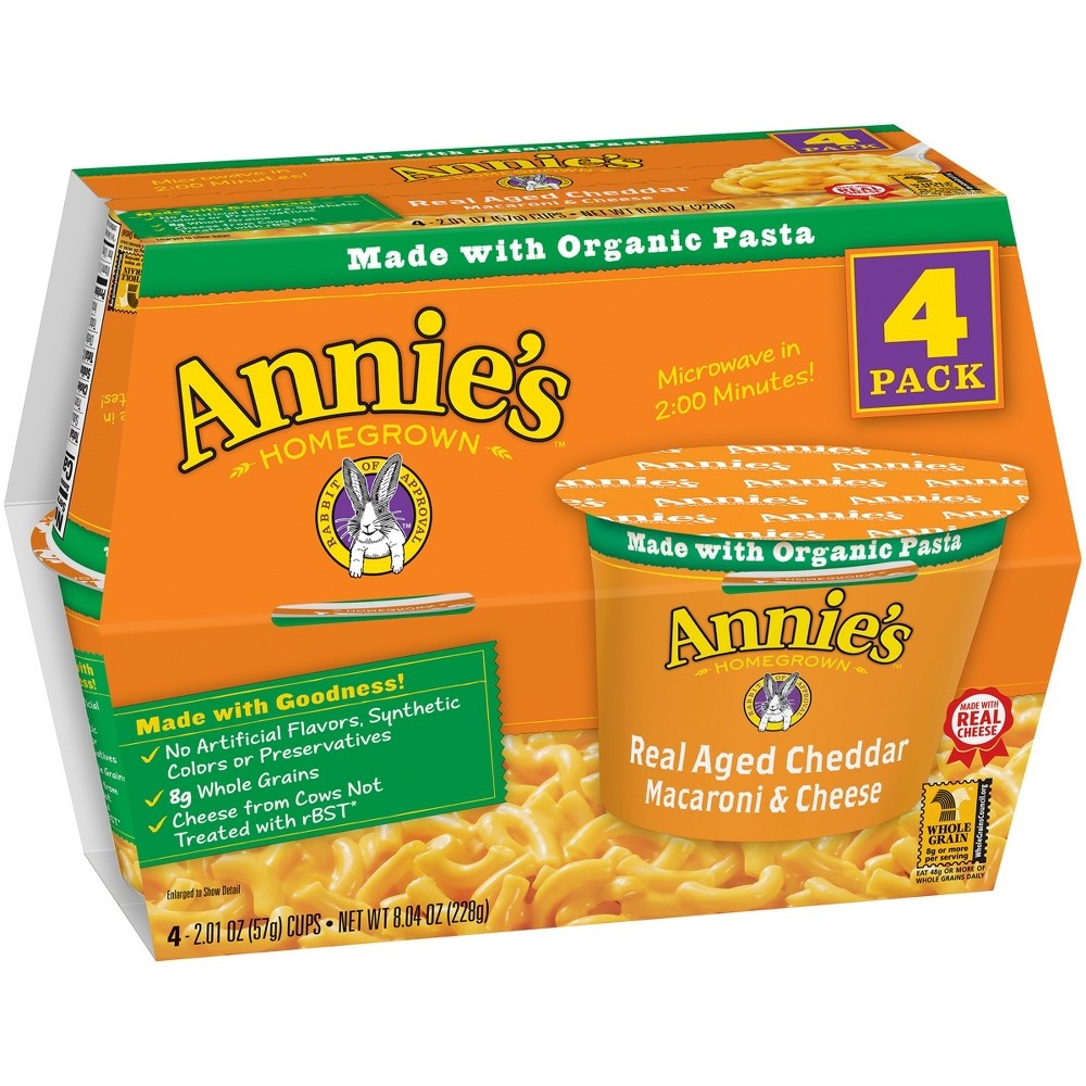 slide 3 of 3, Annie's Real Aged Cheddar Microwave Mac and Cheese with Organic Pasta, Made with Real Cheese, Dinner Side or Snacks, 4 Cups, 8.04 oz, 4 ct