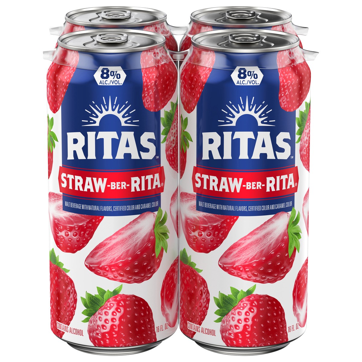 slide 1 of 8, RITAS Straw-Ber-Rita Malt Beverage 4 - 16 fl oz Cans, 4 ct; 16 oz