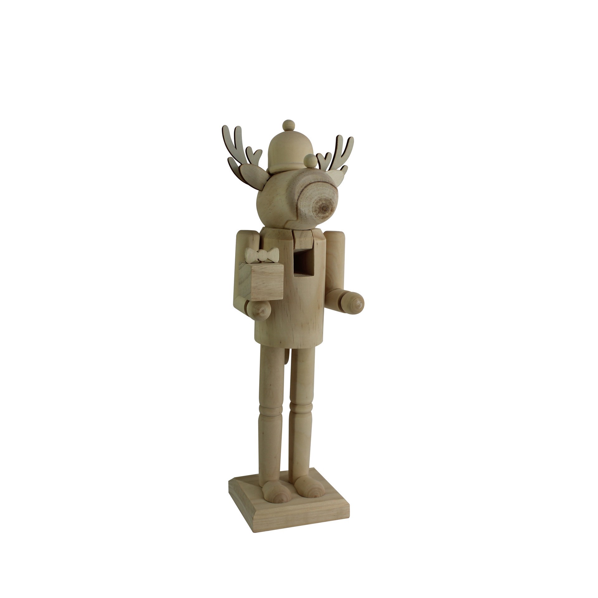 slide 5 of 5, 14" Reindeer With Gift Diy Pinewood Nutcracker By Make Market, 14 in