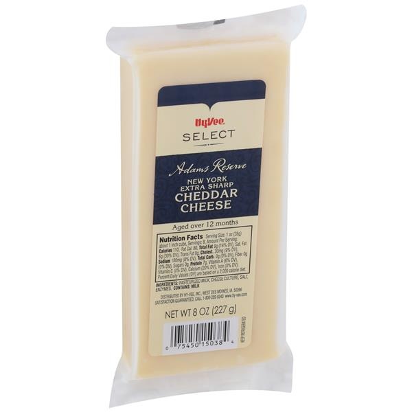 slide 1 of 1, Hy-vee Select Adams Reserve, New York Extra Sharp Cheddar Cheese, 8 oz