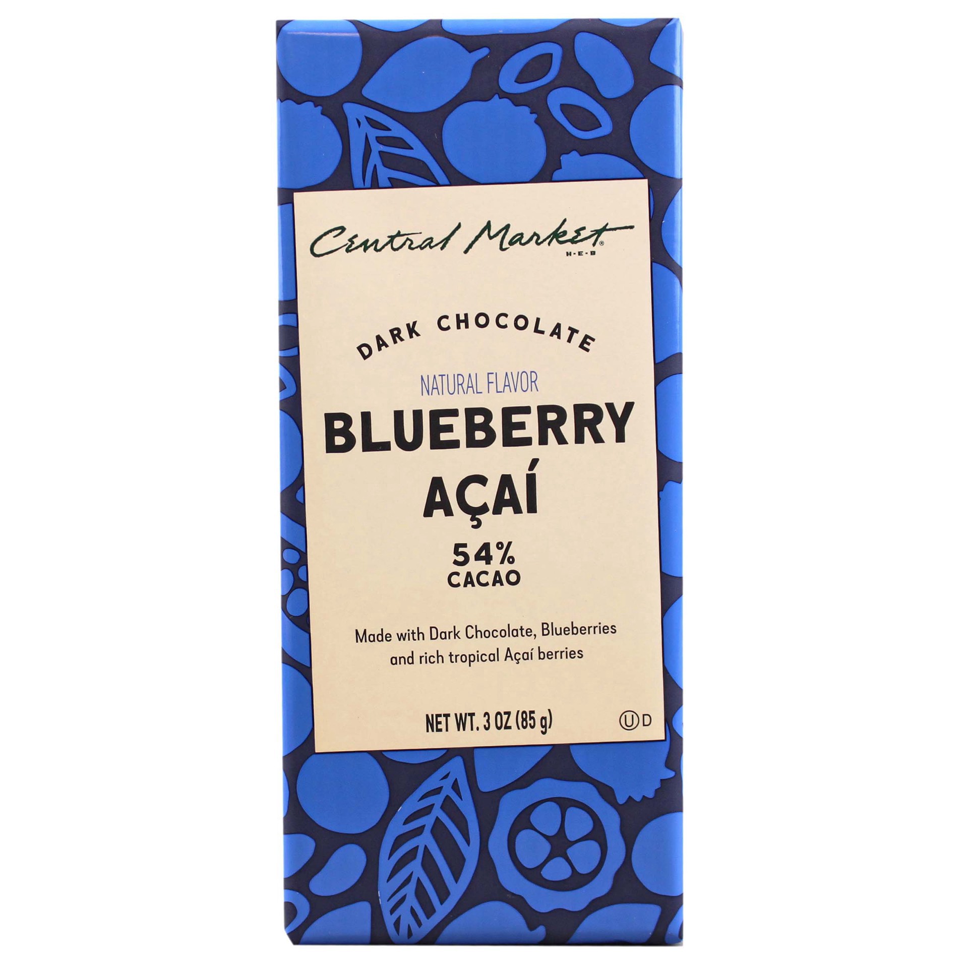 slide 1 of 1, Central Market Blueberry Acai Dark ChocolateBar, 3 oz