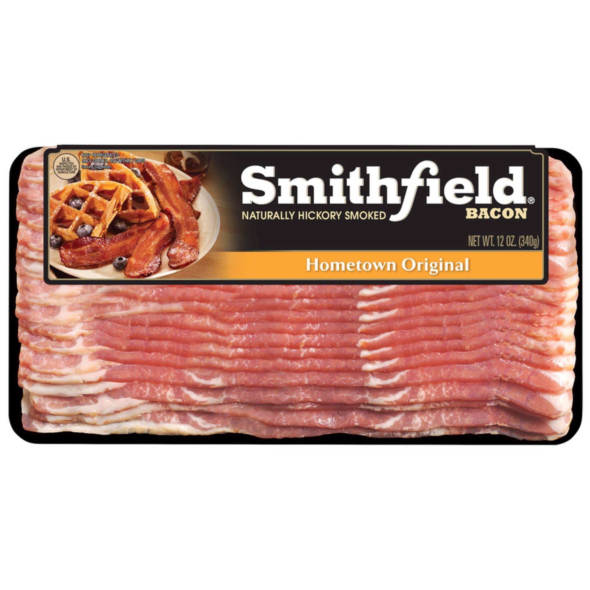 slide 1 of 3, Smithfield Hometown Original Naturally Hardwood Smoked Bacon, 12 oz